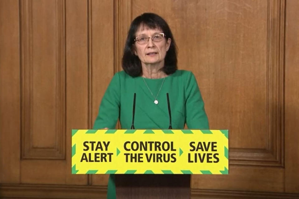 Screen grab of Deputy Chief Medical Officer Dr Jenny Harries during a media briefing in Downing Street, London, on coronavirus (COVID-19). (Photo by PA Video/PA Images via Getty Images)