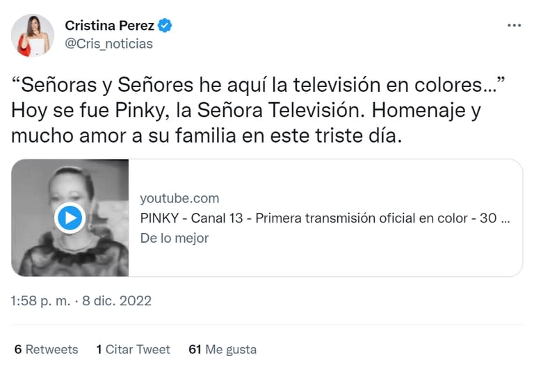 El sentido mensaje de Cristina Pérez