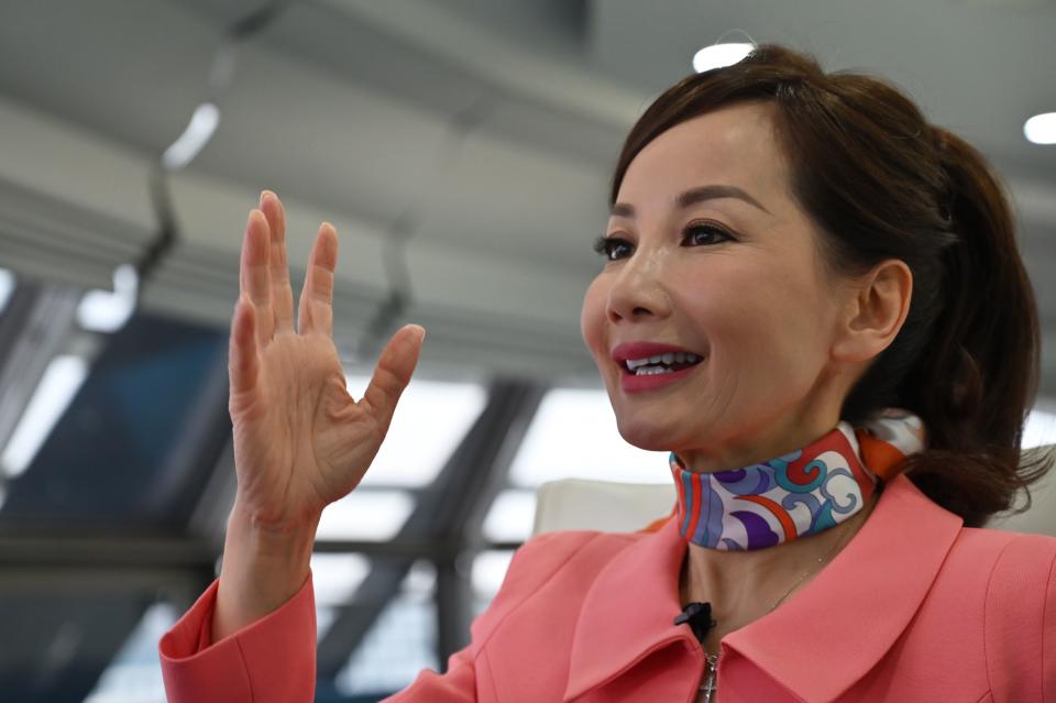 Travel services company CEO of Ctrip Jane Jie Sun Jie speaks during an interview with AFP in the facilities of Ctrip in Shanghai on April 26, 2019. (Photo by HECTOR RETAMAL / AFP)        (Photo credit should read HECTOR RETAMAL/AFP/Getty Images)