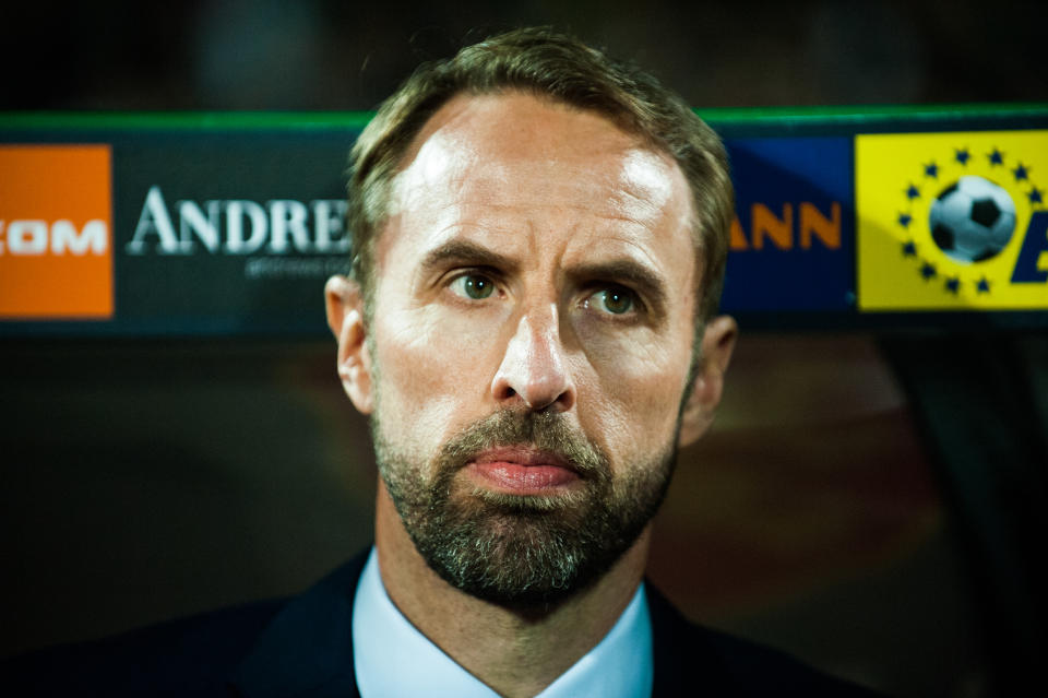 Gareth Southgate manager of England, during the UEFA EURO 2020 Qualifications Bulgaria v England at Vasil Levski National Stadium, Sofia, Bulgaria on October 14, 2019  (Photo by Hristo Rusev/NurPhoto via Getty Images)