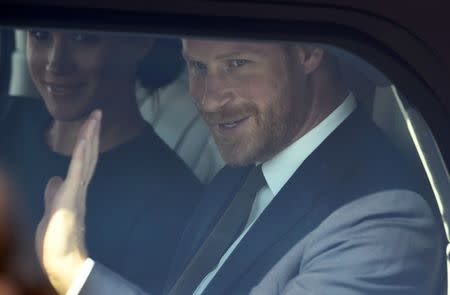 Britain's Prince Harry and his wife Meghan, the Duke and Duchess of Sussex, arrive at the airport for a two-day visit to Dublin, Ireland July 10, 2018. REUTERS/Cathal McNaughton