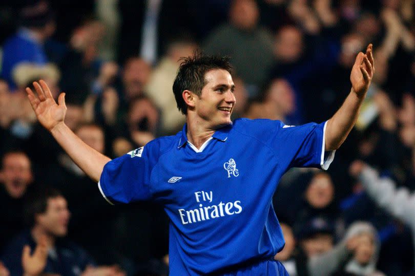 Frank Lampard of Chelsea celebrates scoring the second goal of the match during the AXA sponsored FA Cup third round replay match against Norwich City played at Stamford Bridge, in London. Chelsea won the match 4-0.