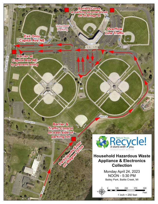 To avoid causing traffic congestion, residents are asked to enter the Bailey Park complex via Wagner Drive off of Emmett Street for Monday's recycling event.