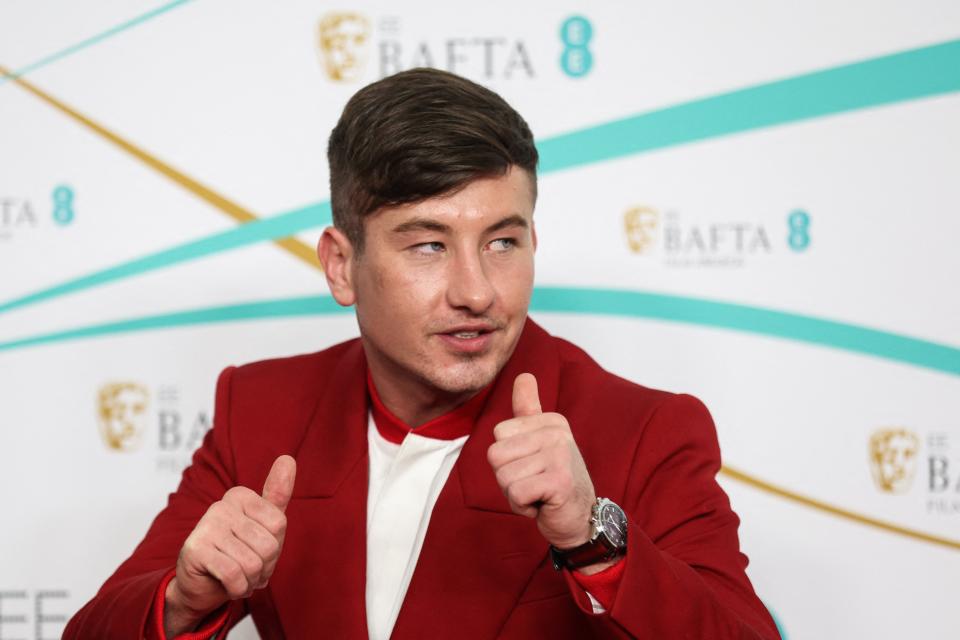 Irish actor Barry Keoghan poses on the red carpet upon arrival at the BAFTA British Academy Film Awards at the Royal Festival Hall, Southbank Centrer, in London, on February 19, 2023. (Photo by ISABEL INFANTES / AFP) (Photo by ISABEL INFANTES/AFP via Getty Images)