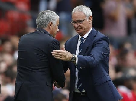 Britain Football Soccer - Manchester United v Leicester City - Premier League - Old Trafford - 24/9/16 Manchester United manager Jose Mourinho with Leicester City manager Claudio Ranieri after the match Action Images via Reuters / Carl Recine Livepic