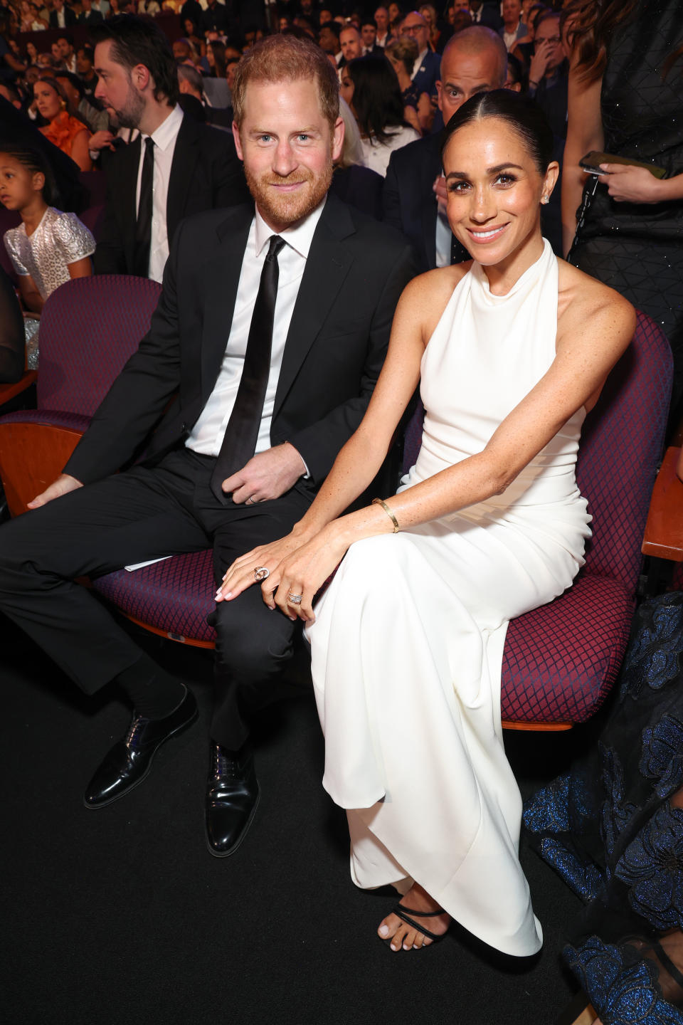 HOLLYWOOD, CALIFORNIA - JULY 11: (Exclusive Coverage) (L-R) Prince Harry, Duke of Sussex and Meghan, Duchess of Sussex  attend the 2024 ESPY Awards at Dolby Theatre on July 11, 2024 in Hollywood, California. (Photo by Kevin Mazur/Getty Images for W+P)