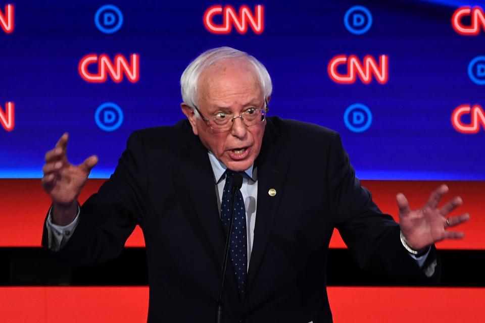 Bernie Sanders at the Democratic debate in Detroit, Michigan, on July 30, 2019.