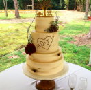 <p>One Belle Bakery did the wedding cake and shared a snap of it on social media. “It was a perfect day for an outdoor fall wedding!” the caption said. “Congrats to Jenelle and David who tied the knot in a sweet backyard ceremony this afternoon.” (Photo: <a rel="nofollow noopener" href="https://www.instagram.com/p/BZZuT-YB_EQ/?hl=en&taken-by=onebellebakery" target="_blank" data-ylk="slk:One Belle Bakery via Instagram;elm:context_link;itc:0;sec:content-canvas" class="link ">One Belle Bakery via Instagram</a>) </p>