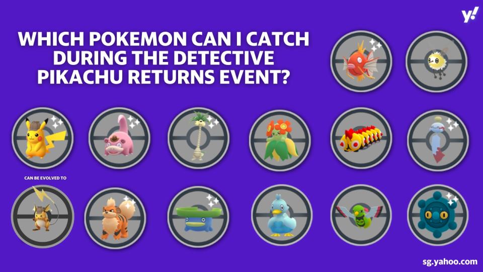 During the event, you can catch Pikachu with a Detective hat, Slowpoke with a hat, Alolan Exeggutor, Bellosom, Falinks, Chimecho, Magikarp, Cutiefly, Growlithe, Lotad, Ducklett, Xatu, and Bronzor. You can also evolve Detective Pikachu to become Detective Raichu! (Photo: Niantic)