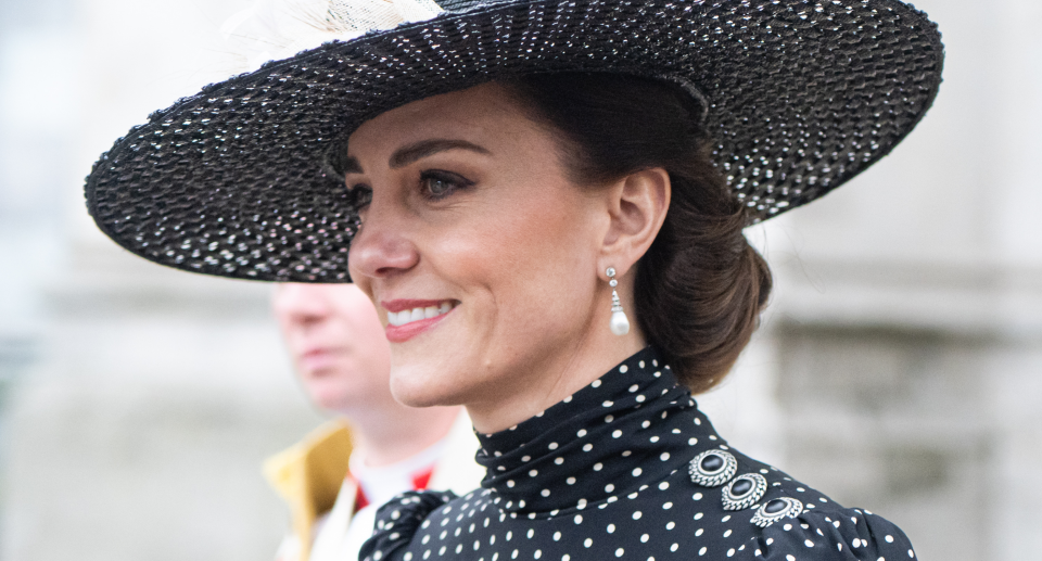 kate middleton in black hat  and black and white polka dot dress, We can't afford Kate Middleton's $2,460 dress — but these 12 dupes are just as good (Photo via Getty)