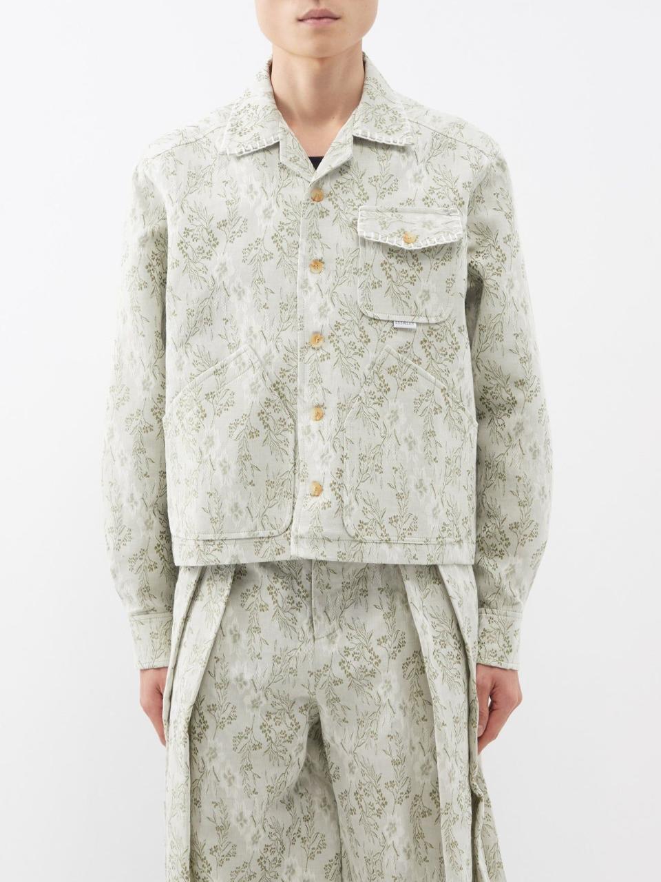 Leo Floral-Jacquard Cotton-Twill Shirt