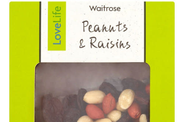 A pack of Lovelife Peanuts & Raisins 