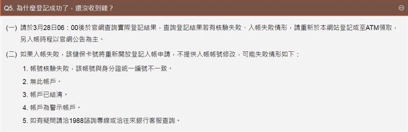 財政部透露，4種情形可能導致6000元入帳失敗。（圖／翻攝自全民共享普發現金宣導網站）