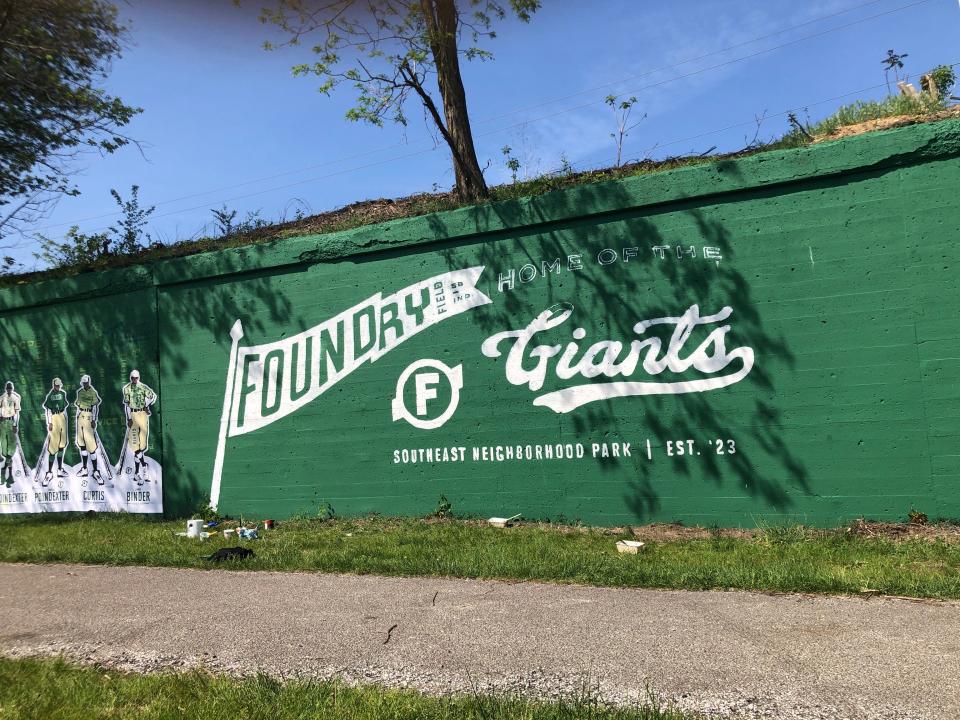 The new logo is in place on the Foundry Field wall. The name pays tribute to the Foundry Giants, an all-Black employee team from the Studebaker Corporation, while the logo recalls Studebaker's "S" logo.