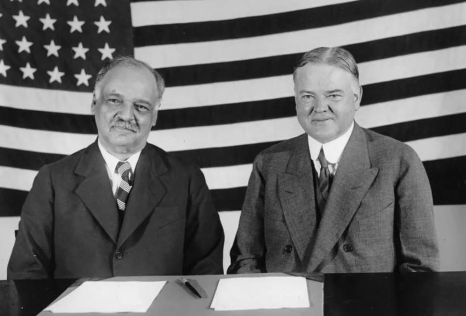 Vice President Charles Curtis and President Herbert Hoover, 1929. (via Getty)