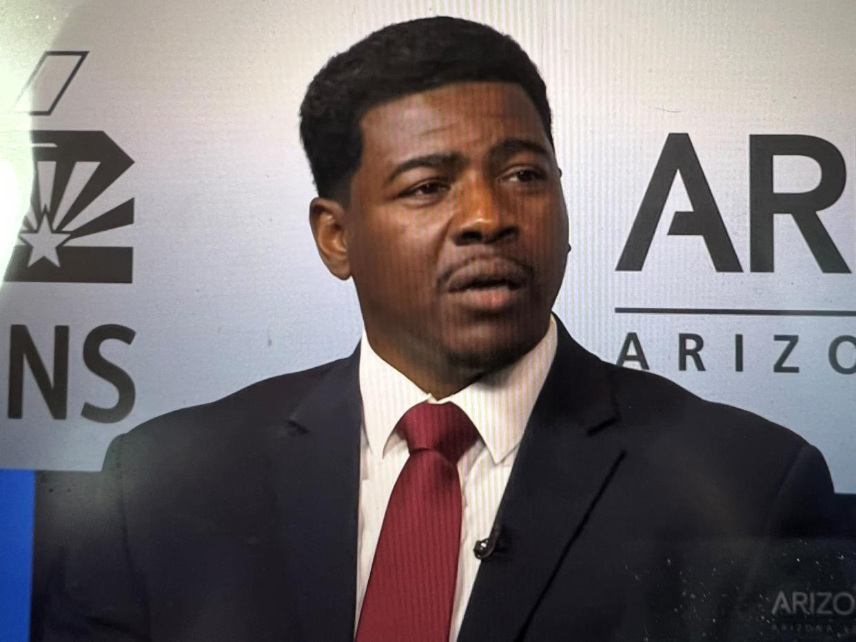 Congressional candidate Jerone Davison participates in a Republican debate on Arizona PBS on Monday, May 9, 2022.