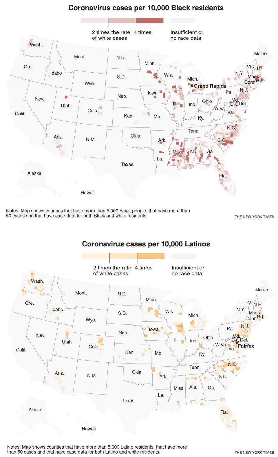 El coronavirus ha causado daños desproporcionados en las comunidades negra y latina de todo el país, en cientos de condados de áreas urbanas, suburbanas y rurales, así como en todos los rangos de edad.