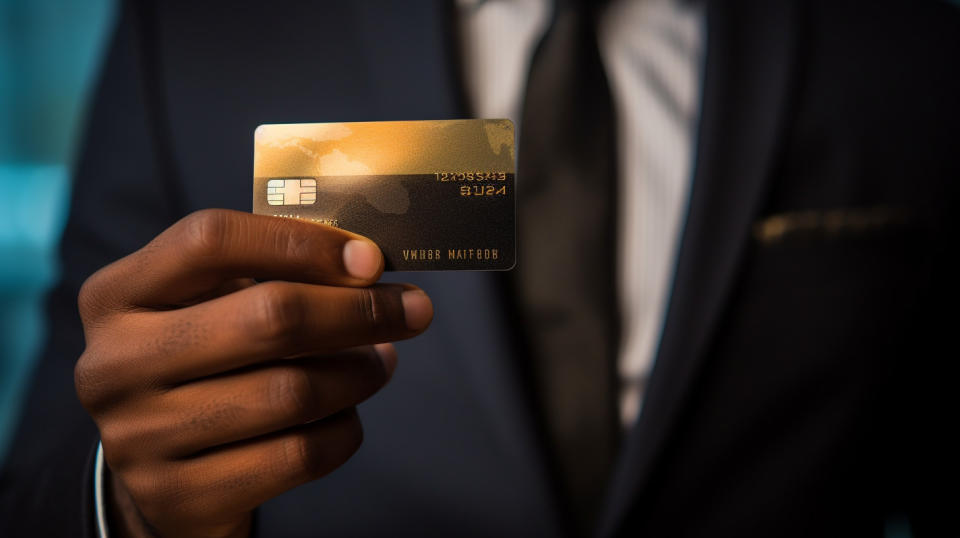 An individual holding a debit card, signifying the company's payment options.