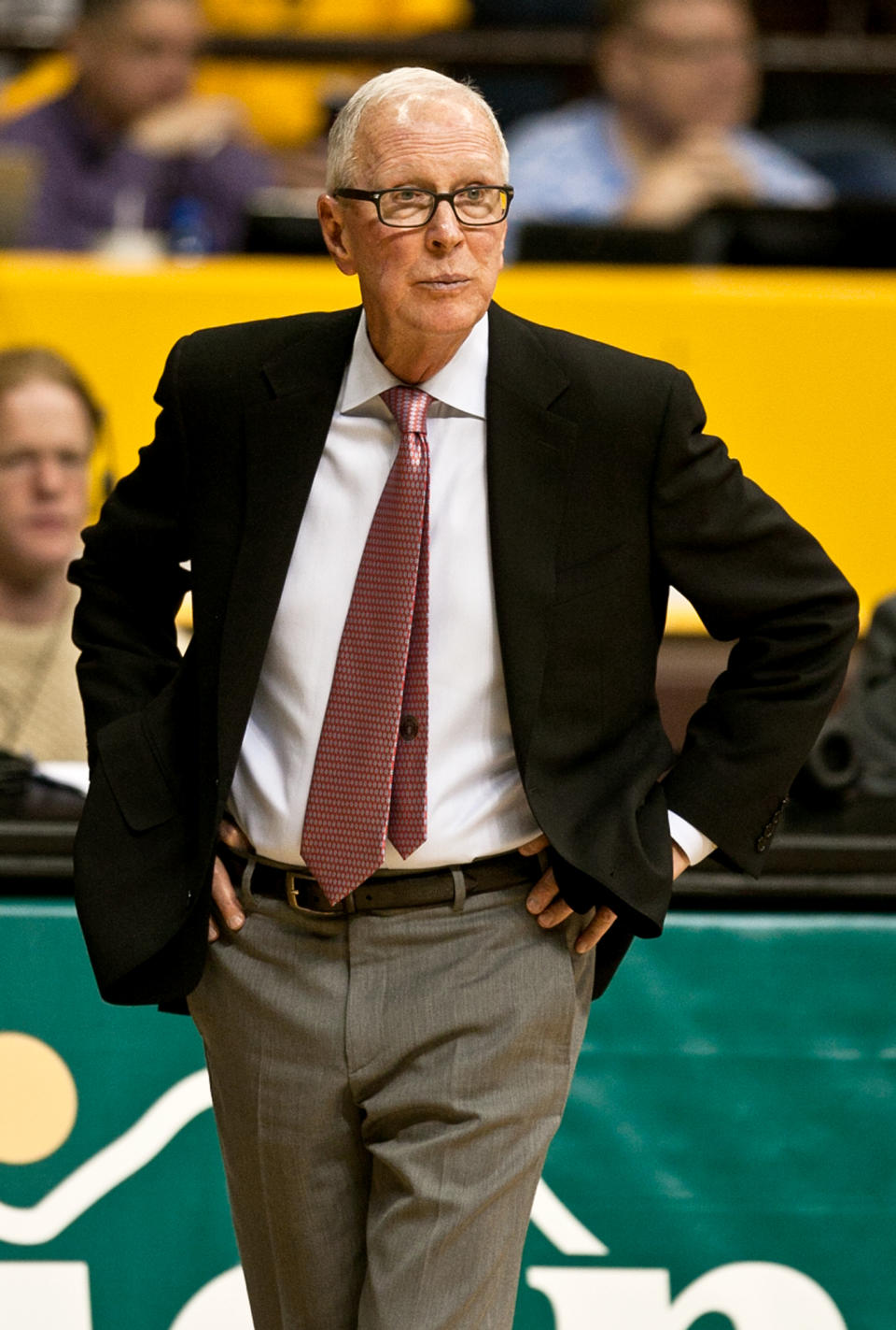San Diego State head coach Steve Fisher watches his team bring the ball back down court against Wyoming on Tuesday, Feb. 11, 2014, at the Arena-Auditorium in Laramie, Wyo. (AP Photo/Jeremy Martin)