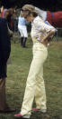 <p>A 70s girl, Diana was known to rock a oair of dungarees. Just swap out the patterned blouse for a fitted polo neck and you have an outfit admissible for 2018. <em>[Photo: Getty]</em> </p>