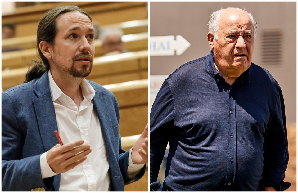 Pablo Iglesias, secretario general de Unidas Podemos, y Amancio Ortega, dueño de Inditex. (Foto: Jesús Hellín / Pool / Europa Press / Getty Images / Fotopress / Getty Images).