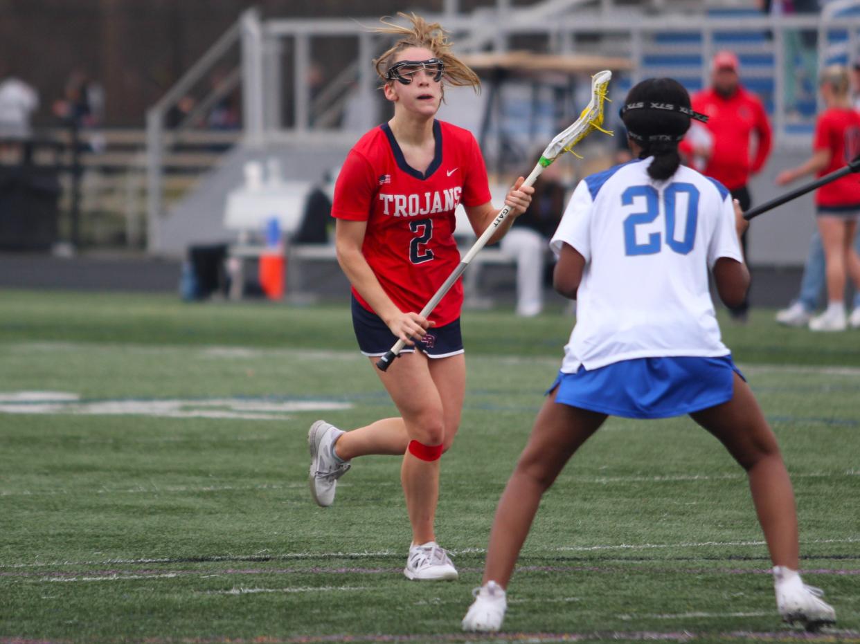 Bridgewater-Raynham's Emily Keefe looks to get past Attleboro's Nyla Eweka during a non-league game.