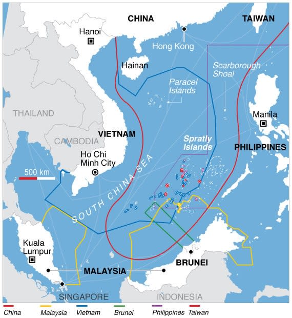 中國用九段線將南海大部分海域劃為自己的版圖，與許多國家的主權聲索相衝突。   圖：翻攝自 Voice of America ©Public Domai