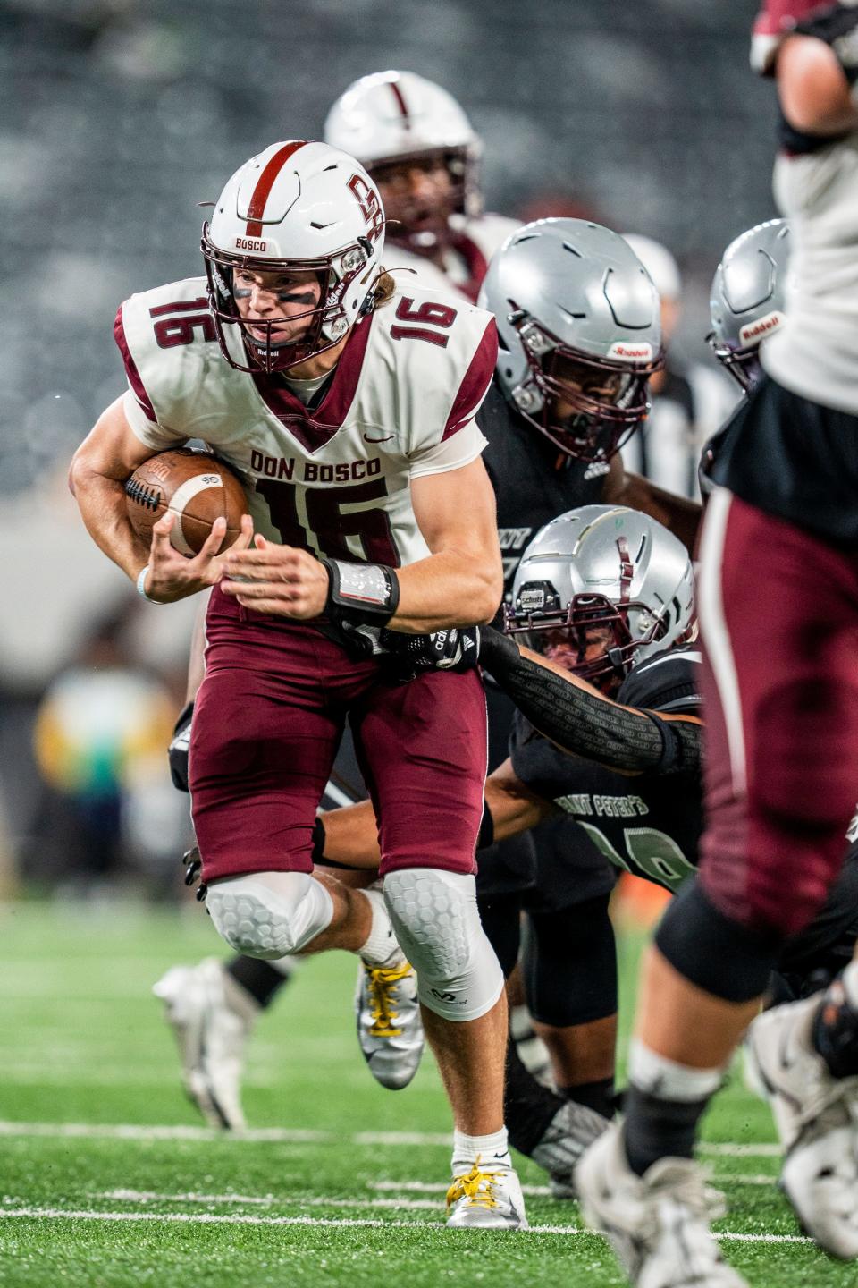 Don Bosco plays St. Peter's Prep in a football game at MetLife Stadium East Rutherford, NJ on Friday September 30, 2022. DB #16 Nicholas Minicucci with the ball.