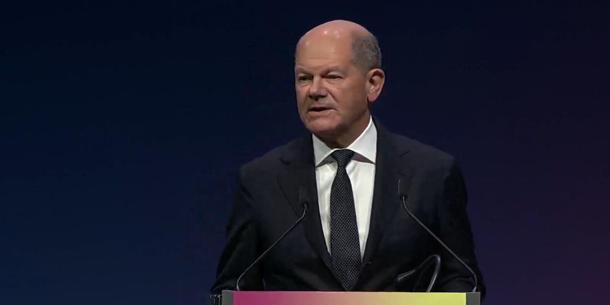 Olaf Scholz bei seiner Rede beim „Tag der Industrie“.<span class="copyright">Screenshot</span>