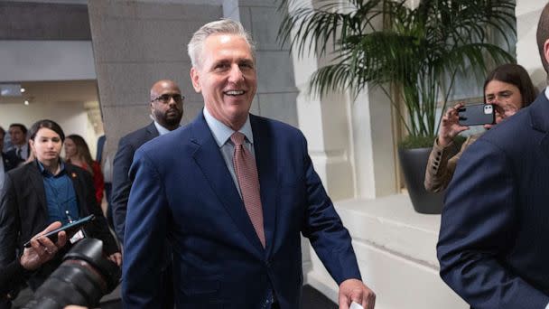 PHOTO: House Minority Leader Kevin McCarthy walks to a meeting with House Republicans at the U.S. Capitol Building on Jan. 3, 2023 in Washington, D.C. (Kevin Dietsch/Getty Images)