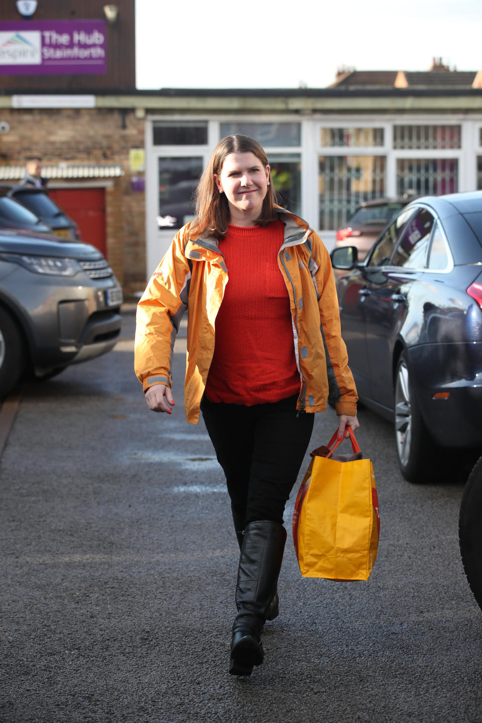 Liberal Democrats leader Jo Swinson during a visit to Stainforth in South Yorkshire to meet people affected by flooding.