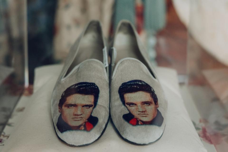 The Dowager Duchess of Devonshire’s Stubbs and Wooten Elvis slippers (India Hobson)