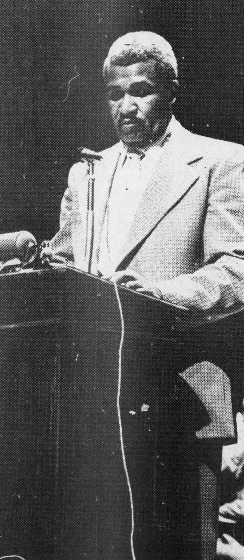 Sadness is reflected on the face of the Rev. Burton C. Cathie, pastor of Plainfield’s Community Church of God, on Sunday, June 30, 1974. The Rev. Martin Luther King Sr., whose wife was slain earlier in the day, was scheduled to have been the speaker at Plainfield High School at the church’s mortgage-burning drive. The program was postponed and a memorial service held.