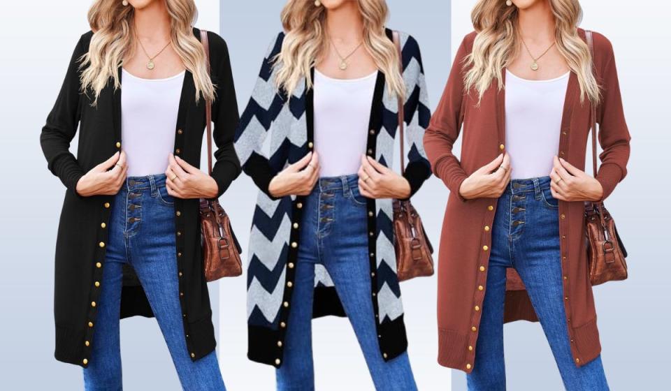 three knee-length cardigans