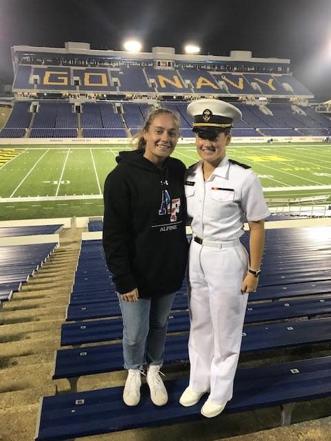 Hanna and Heather Born after the Air Force v. Navy football game in 2019 at the Navy-Marine Corps Memorial Stadium. / Credit: Provided by the Born family