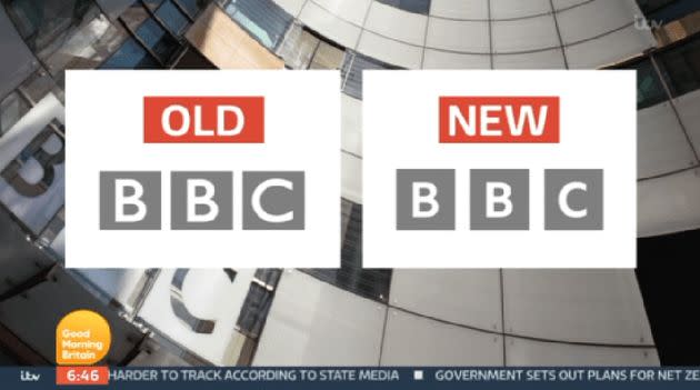 The old BBC logo, vs the new one (Photo: ITV)