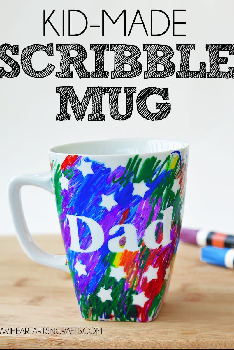 father's day crafts, white mug scribbled in different colors