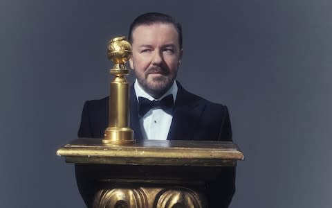 Ricky Gervais revels in withering insults towards his colleagues - Credit: NBCUniversal