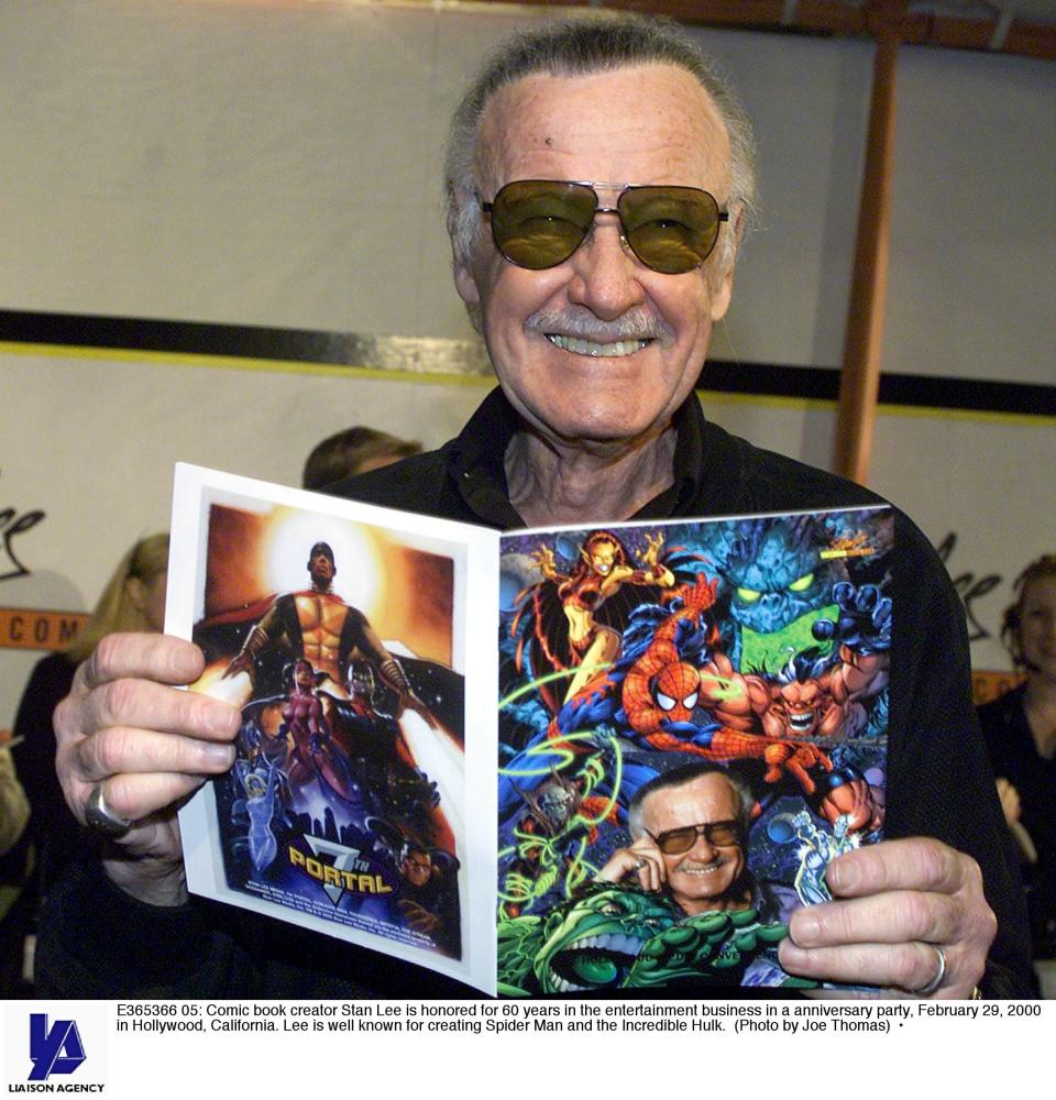 Comic book creator Stan Lee is honored for 60 years in the entertainment business in a anniversary party, February 29, 2000 in Hollywood, California.&nbsp;