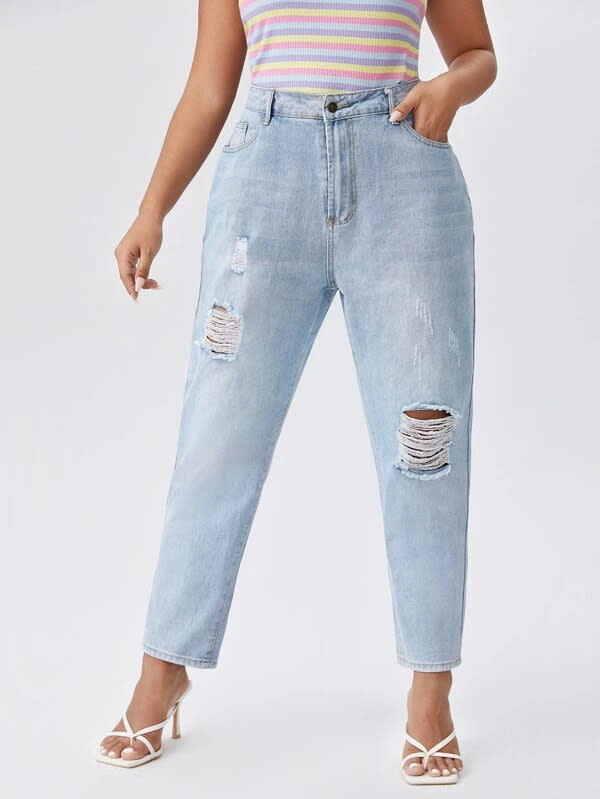 Plus Ripped Mom Jeans in light wash. Image via SHEIN.