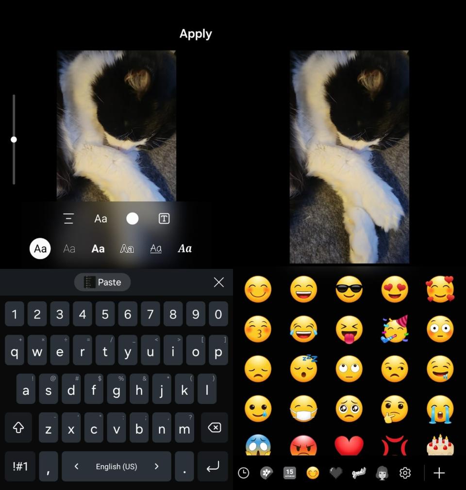 Adding text and emojis in Samsung Studio app