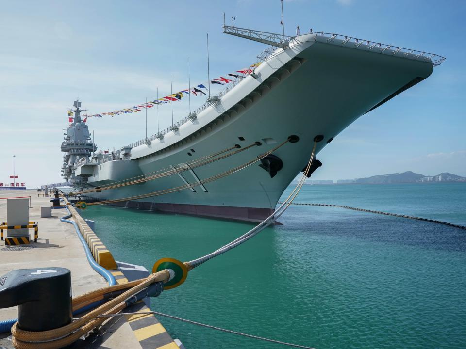 Shandong aircraft carrier at a naval port in Sanya, south China's Hainan Province in 2019.