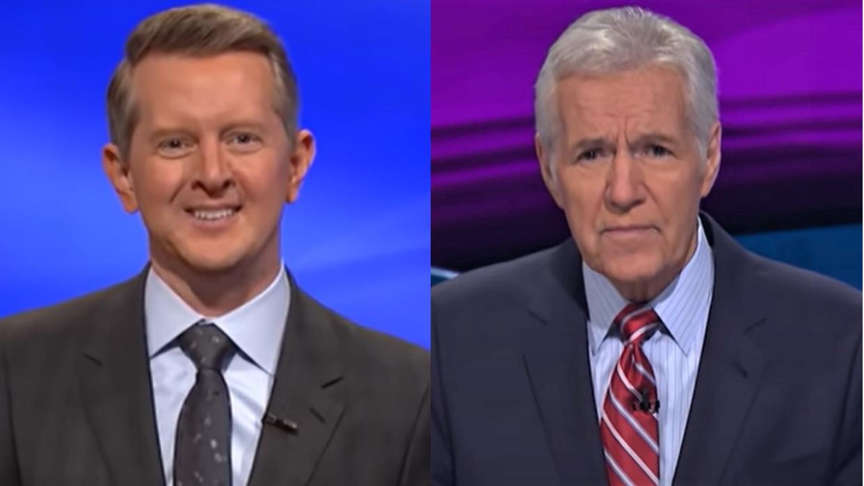  Ken Jennings and Alex Trebek as hosts of Jeopardy!. 