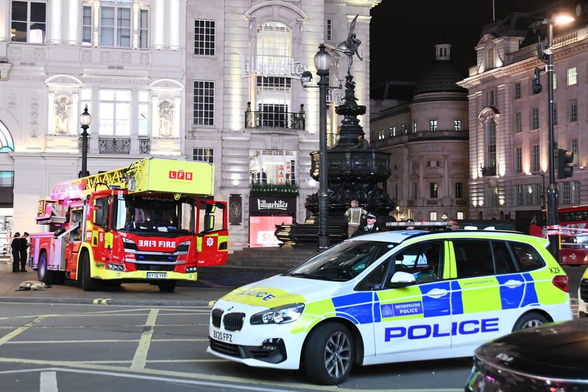 The Met Police and London Fire Brigade at the scene after the man scaled the Eros statue  (Jack Dredd/Shutterstock)