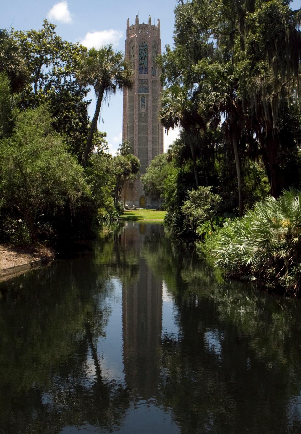 The Singing Tower towers over the reflection pool at Bok Tower Gardens.