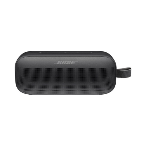 black bose wireless bluetooth speaker against white background