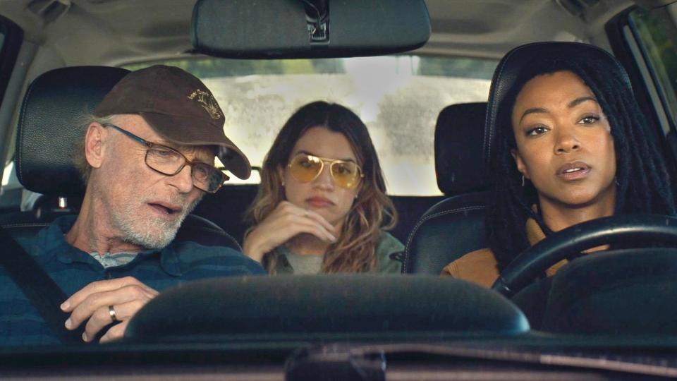 From left: Ed Harris, Natalie Morales and Sonequa Martin-Green in ‘My Dead Friend Zoe’