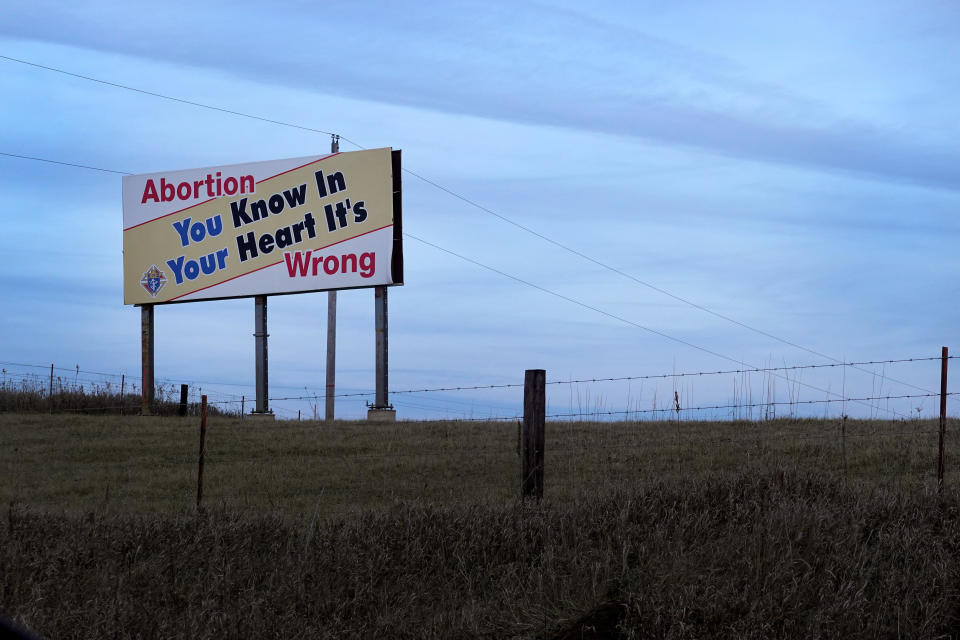 File: An anti-abortion sign sits along Highway 20 on Dec. 20, 2023 near Peosta, Iowa.  / Credit: Scott Olson / Getty Images