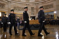 <p>The casket of evangelist Billy Graham arrives at the U.S. Capitol Rotunda on Feb. 28, 2018 in Washington. (Photo: Mandel Ngan/AFP/Getty Images) </p>