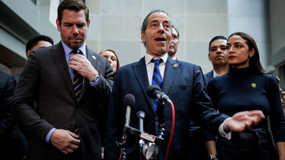 Rep. Jamie Raskin speaks during to the press alongside other Democratic Representatives during a break in the closed-door deposition of Hunter Biden on Wednesday. - Samuel Corum/Getty Images